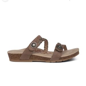 Aetrex Womens Braided Comfort Leather Wedge Sandals Slide  shoes sz 11